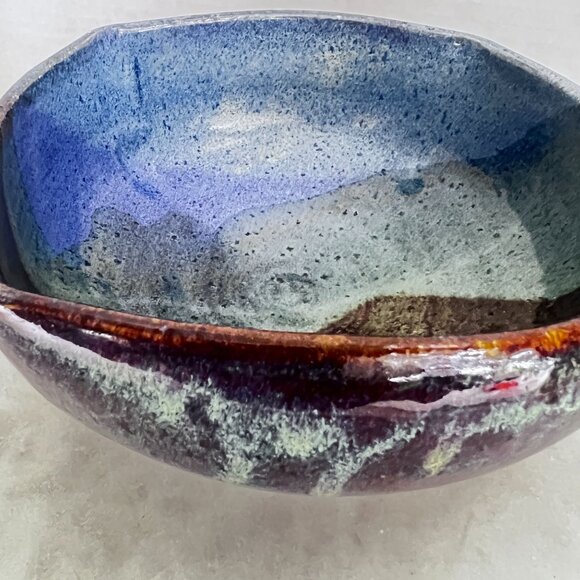 Abstract Bowl Artisan Signed Studio Pottery Wheel Thrown Multicolor Drip Glaze D - Picture 6 of 7